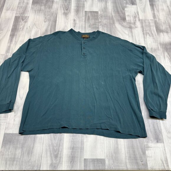 ✅Mens XL VTG Eddie Bauer Henley Shirt Long Sleeve Cotton 3-button in USA Casual - Picture 1 of 9